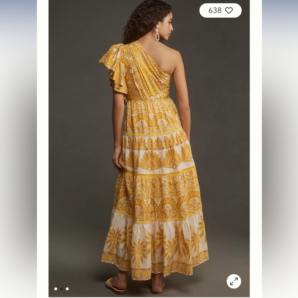 ‼️LAST CHANCE - Farm Rio Ainika tapestry yellow one shoulder maxi dress - Picture 2 of 10